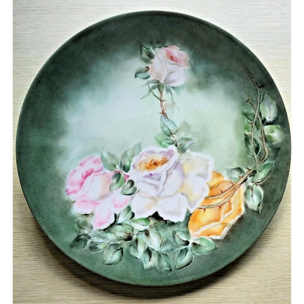 French Hand Painted Porcelain Plate Roses Floral Signed J.P. Limoges Style 9